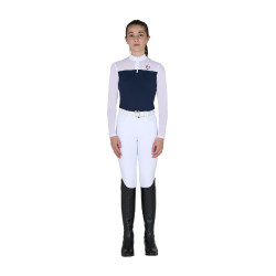 Polo concorso bambina manica lunga con inserti in micro mesh Blazer marine Blu marino