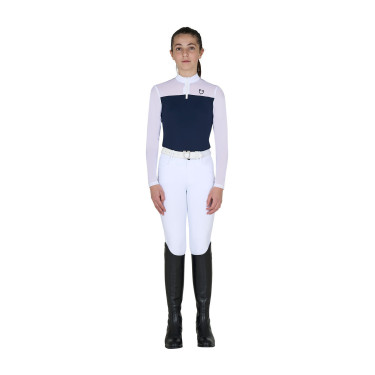 Polo concorso bambina manica lunga con inserti in micro mesh Blazer marine Blu marino