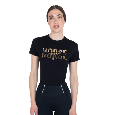 T-shirt donna Horse Love in cotone Nero