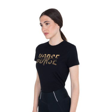T-shirt donna Horse Love in cotone Nero