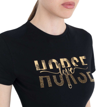 T-shirt donna Horse Love in cotone Nero