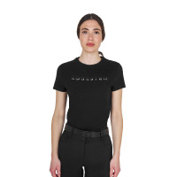 T-shirt donna in cotone logo laminato Nero