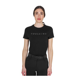 T-shirt donna in cotone logo laminato Nero