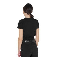 T-shirt donna in cotone logo laminato Nero