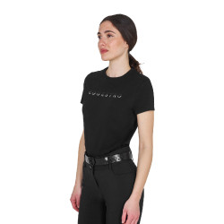 T-shirt donna in cotone logo laminato Nero