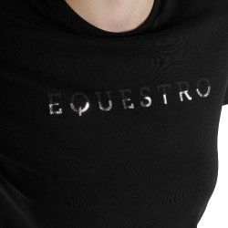 T-shirt donna in cotone logo laminato Nero