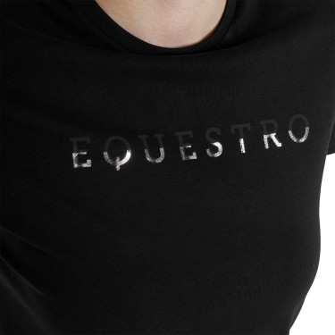 T-shirt donna in cotone logo laminato Nero