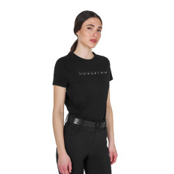 T-shirt donna in cotone logo laminato Nero