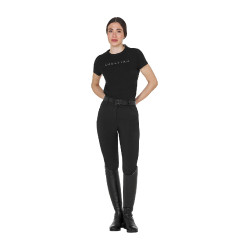 T-shirt donna in cotone logo laminato Nero