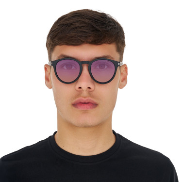 Occhiali da sole sportivi polarizzati modello Heulwen Nero opaco / sfumatura viola rosa