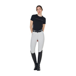 Pantaloni donna a vita alta logo in strass