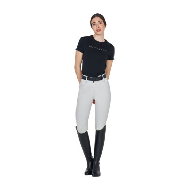 Pantaloni donna a vita alta logo in strass