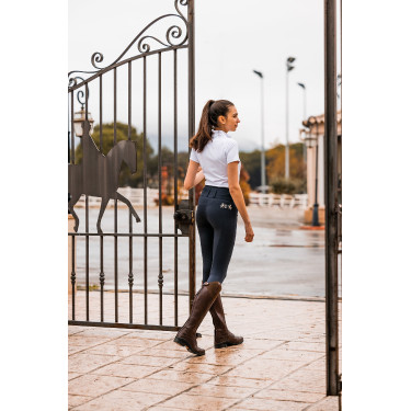 Pantaloni da equitazione a grip integrale Meghan B Vertigo a vita alta donna Blu navy scuro