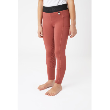 Leggings da equitazione in silicone Horze Leighton da ragazza con fondo integrale e fodera calda Roano rosso