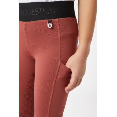 Leggings da equitazione in silicone Horze Leighton da ragazza con fondo integrale e fodera calda Roano rosso