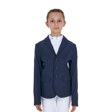 Giacca da concorso unisex per bambini Equestro x FISE tre bottoni Blazer marine Blu marino