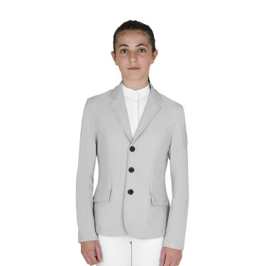 Giacca da concorso bambino Equestro taglio slim tre bottoni Nebbia portuale Bianco