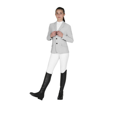Giacca da concorso bambino Equestro taglio slim tre bottoni Nebbia portuale Bianco