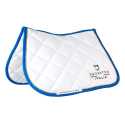 Sottosella da salto Equestro x FISE con bordino con bandiera italiana Bianco / blu di Savoia Sottosella da salto Equestro x FISE con bordino con bandiera italiana Bianco / blu di Savoia
