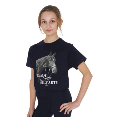 T-shirt da bambina Equestro Ready To The Party in cotone con strass a maniche corte Marina Blu marino