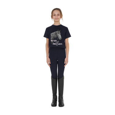 T-shirt da bambina Equestro Ready To The Party in cotone con strass a maniche corte Marina Blu marino