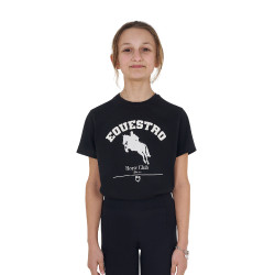 T-shirt da bambina Equestro Jumping Horse Club in cotone a maniche corte Nero