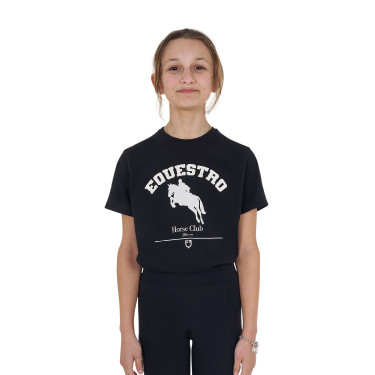 T-shirt da bambina Equestro Jumping Horse Club in cotone a maniche corte Nero