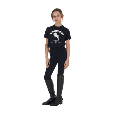 T-shirt da bambina Equestro Jumping Horse Club in cotone a maniche corte Nero