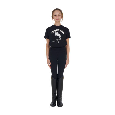 T-shirt da bambina Equestro Jumping Horse Club in cotone a maniche corte Nero
