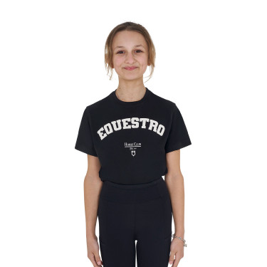 T-shirt da bambina Equestro Horse Club in cotone a maniche corte Nero T-shirt da bambina Equestro Horse Club in cotone a maniche corte Nero