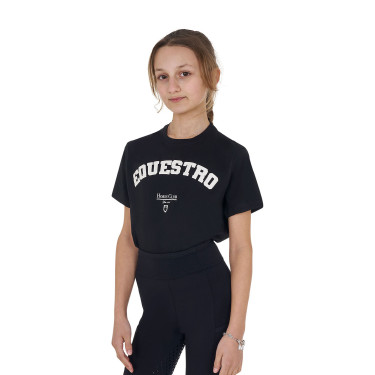 T-shirt da bambina Equestro Horse Club in cotone a maniche corte Nero T-shirt da bambina Equestro Horse Club in cotone a maniche corte Nero