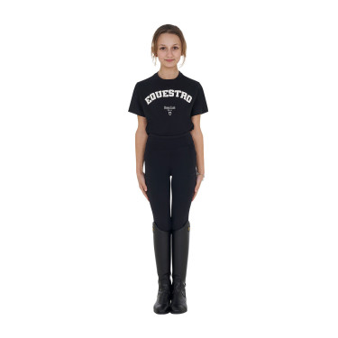 T-shirt da bambina Equestro Horse Club in cotone a maniche corte Nero T-shirt da bambina Equestro Horse Club in cotone a maniche corte Nero