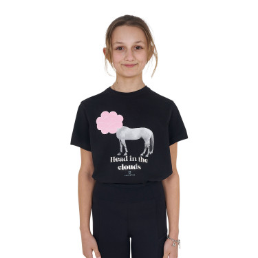 T-shirt da ragazza Equestro Head In The Clouds in cotone a maniche corte Nero