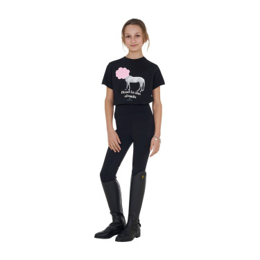 T-shirt da ragazza Equestro Head In The Clouds in cotone a maniche corte Nero