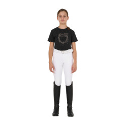 T-shirt da bambina Equestro slim fit con logo glitter rosa a maniche corte Nero T-shirt da bambina Equestro slim fit con logo glitter rosa a maniche corte Nero