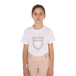 T-shirt da bambina Equestro slim fit con logo glitter rosa a maniche corte Bianco