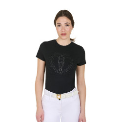 T-shirt da donna Equestro Wild Heart in cotone a maniche corte Nero