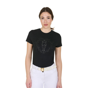 T-shirt da donna Equestro Wild Heart in cotone a maniche corte Nero