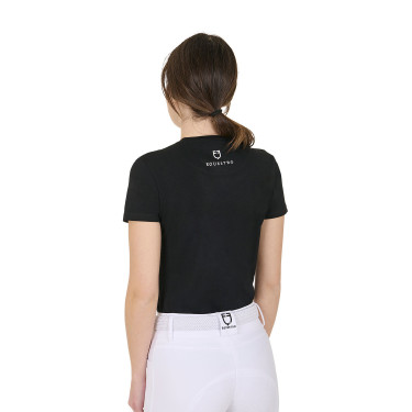 T-shirt da donna Equestro Wild Heart in cotone a maniche corte Nero