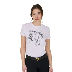 T-shirt donna Equestro Wild Flower in cotone a maniche corte Bianco