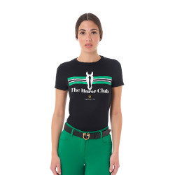 T-shirt donna Equestro Stripe Horse Club in cotone a maniche corte Nero