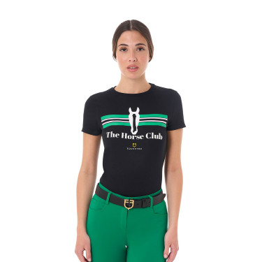 T-shirt donna Equestro Stripe Horse Club in cotone a maniche corte Nero