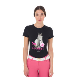T-shirt da donna Equestro So Lovely in cotone a maniche corte Nero