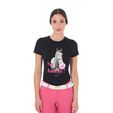 T-shirt da donna Equestro So Lovely in cotone a maniche corte Nero