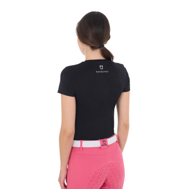 T-shirt da donna Equestro So Lovely in cotone a maniche corte Nero