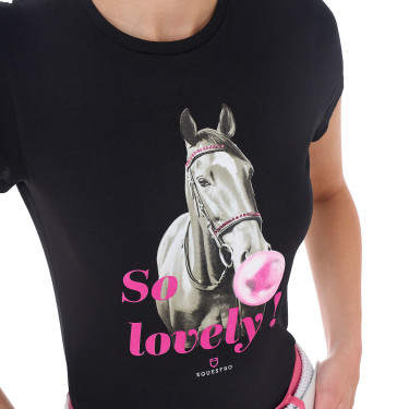 T-shirt da donna Equestro So Lovely in cotone a maniche corte Nero