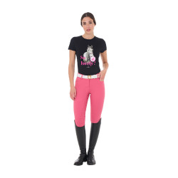 T-shirt da donna Equestro So Lovely in cotone a maniche corte Nero