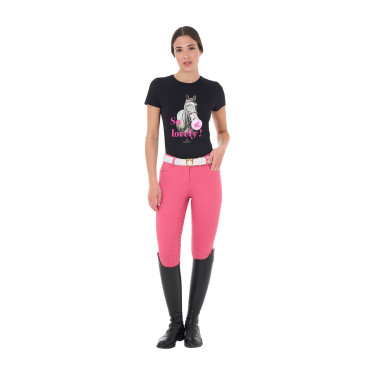 T-shirt da donna Equestro So Lovely in cotone a maniche corte Nero