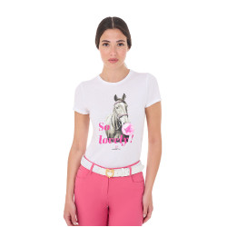 T-shirt da donna Equestro So Lovely in cotone a maniche corte Bianco T-shirt da donna Equestro So Lovely in cotone a maniche corte Bianco
