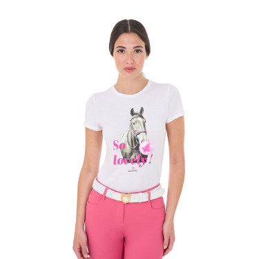 T-shirt da donna Equestro So Lovely in cotone a maniche corte Bianco T-shirt da donna Equestro So Lovely in cotone a maniche corte Bianco